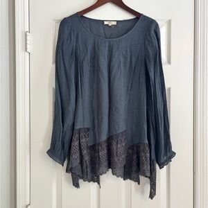 Entro Asymmetrical Blue Long Sleeve Blouse